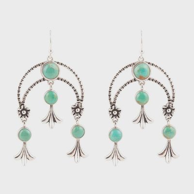 Women&#39;s Floral Chandelier Turquoise and Sterling Silver Earrings - Barse