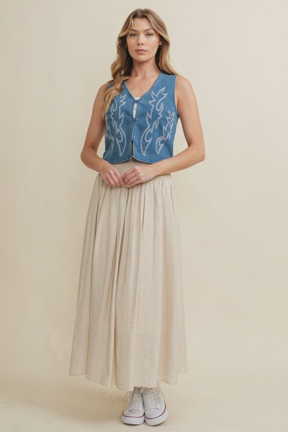 Denim Boot Stitch Crop Vest - Women&#39;s - Cloud Ten