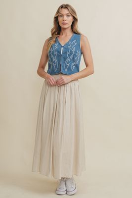 Denim Boot Stitch Crop Vest - Women&#39;s - Cloud Ten