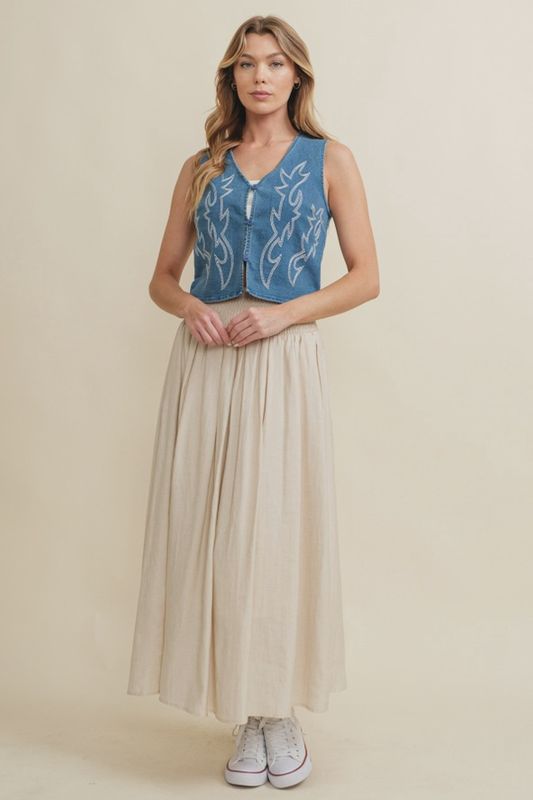 Denim Boot Stitch Crop Vest - Women's - Cloud Ten