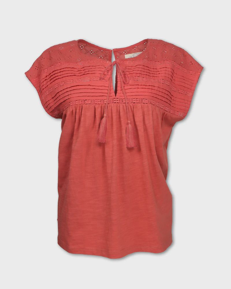 Eyelet Knit Tee - Red - Women&#39;s - Purnell