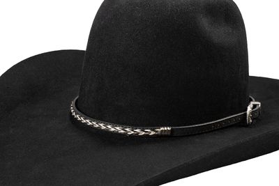 3/8&quot; Braided Horsehair and Leather Hatband - Black - Twister