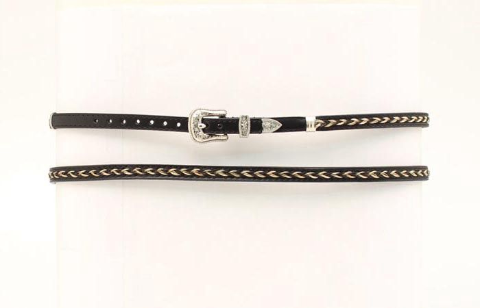 3/8" Braided Horsehair and Leather Hatband - Black - Twister