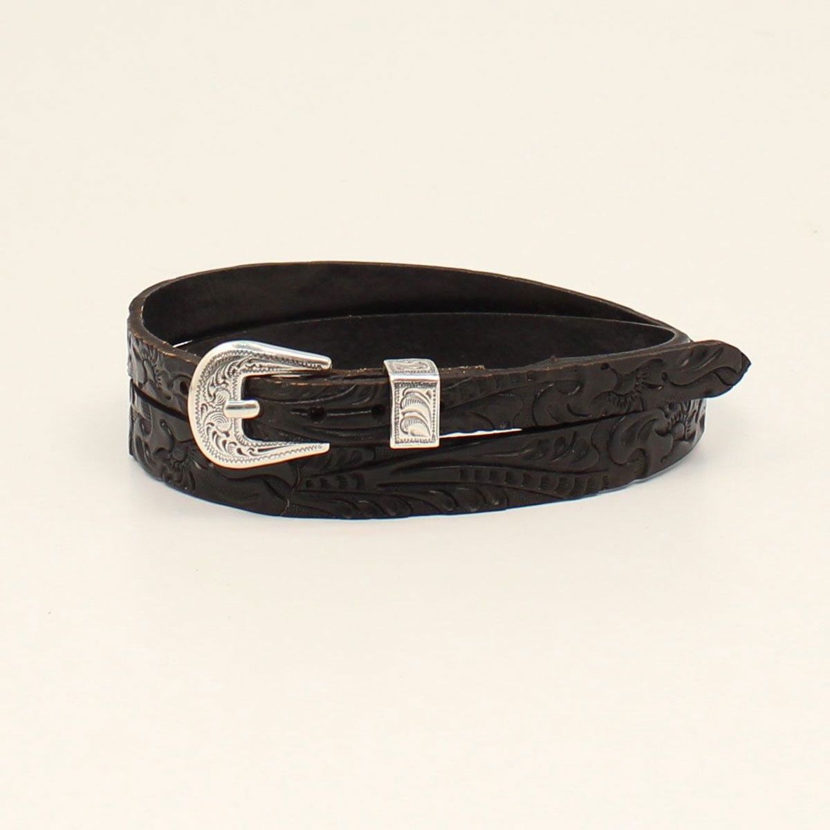 Tapered 3/8&quot; - 1/2&quot; Black Floral Tooled Hatband - Twister