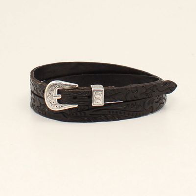 Tapered 3/8&quot; - 1/2&quot; Black Floral Tooled Hatband - Twister