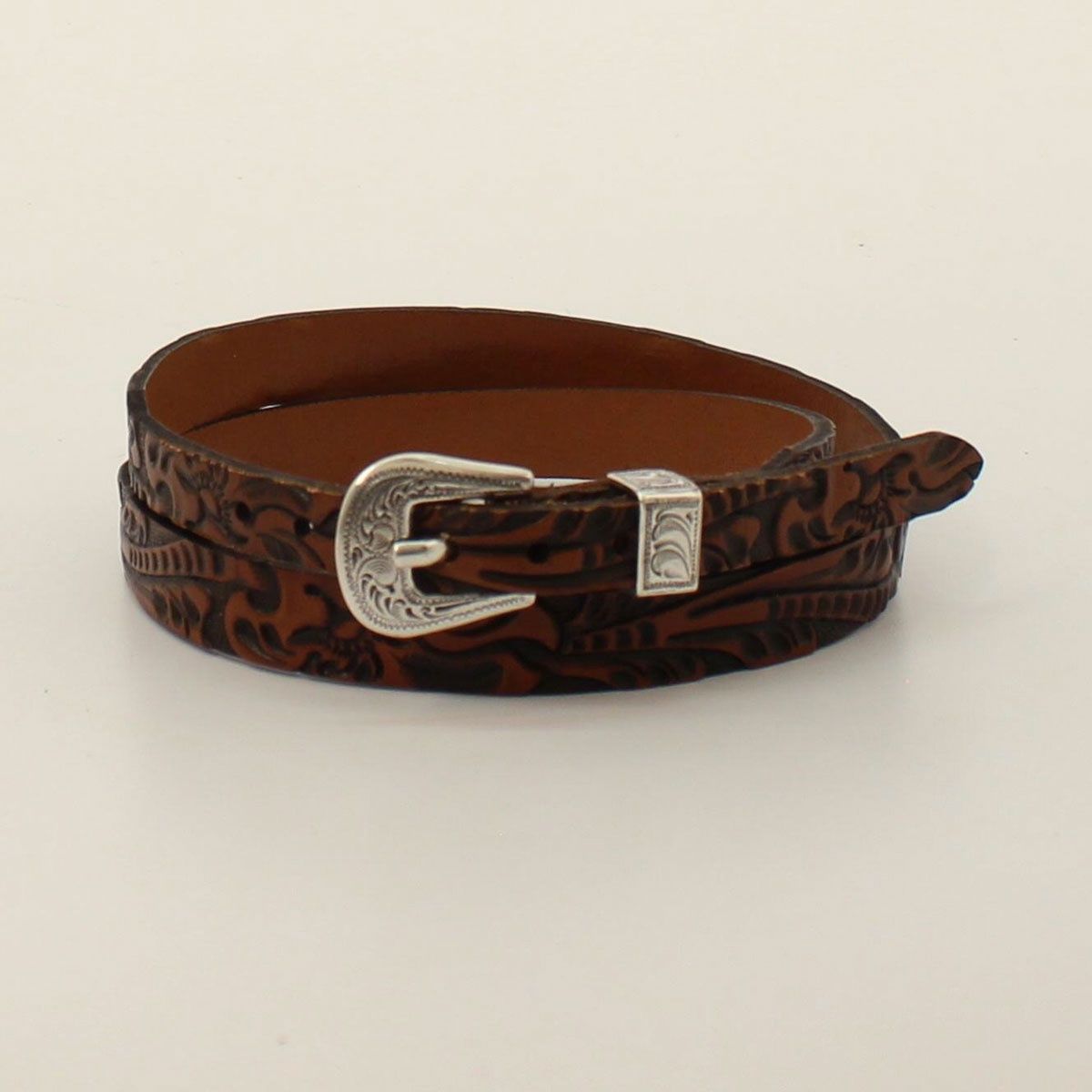 Tapered 3/8&quot; - 1/2&quot; Brown Floral Tooled Hatband - Twister