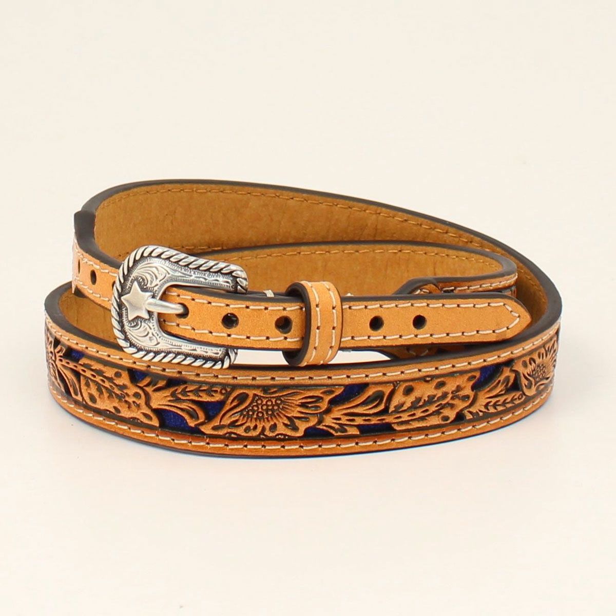 Floral Tooled Leather with Blue Underlay Hatband