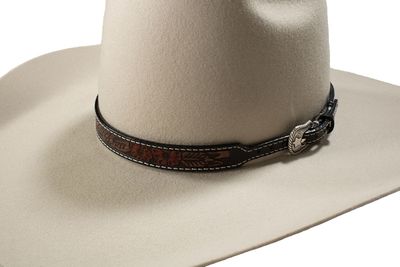 Red Floral Hand Tooled Black Hatband - Twister