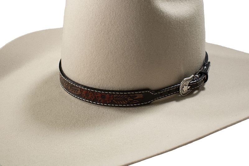 Red Floral Hand Tooled Black Hatband - Twister