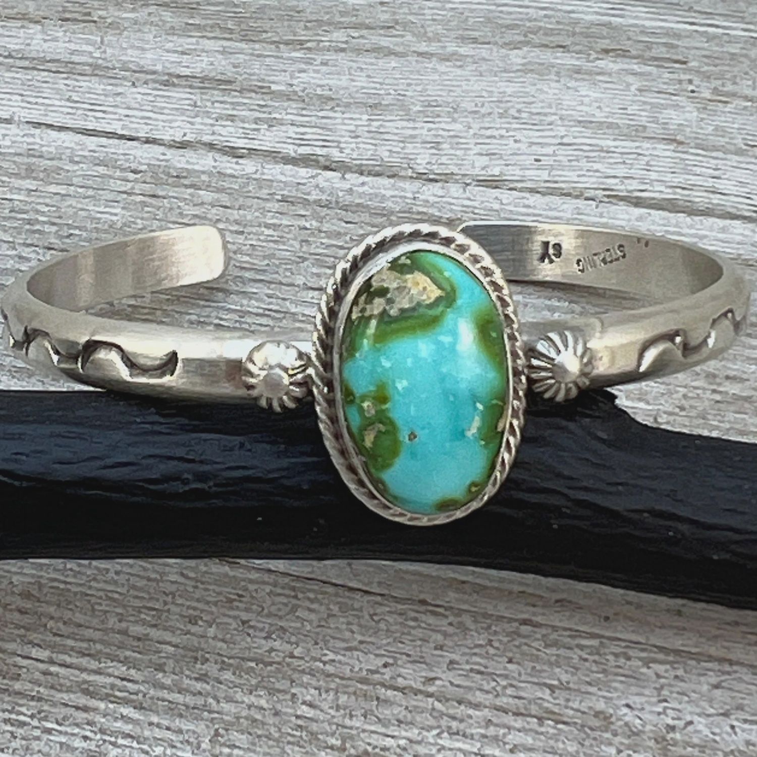 Sam Yellowhair Navajo Handmade SS Sonoran Gold Bracelet - Indian Touch of Gallup