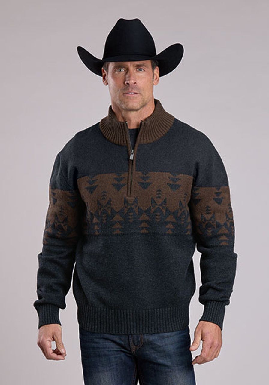 Grey Wool Blend Quarter Zip Sweater - Men&#39;s - Stetson