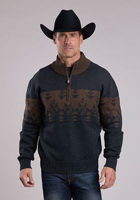 Grey Wool Blend Quarter Zip Sweater - Men&#39;s - Stetson