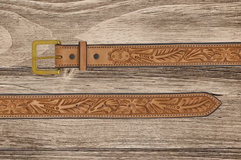 Hand Tooled Saddle Tan Leather Belt