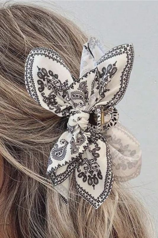 Paisley Floral Print Bow Knot Hair Clip Black