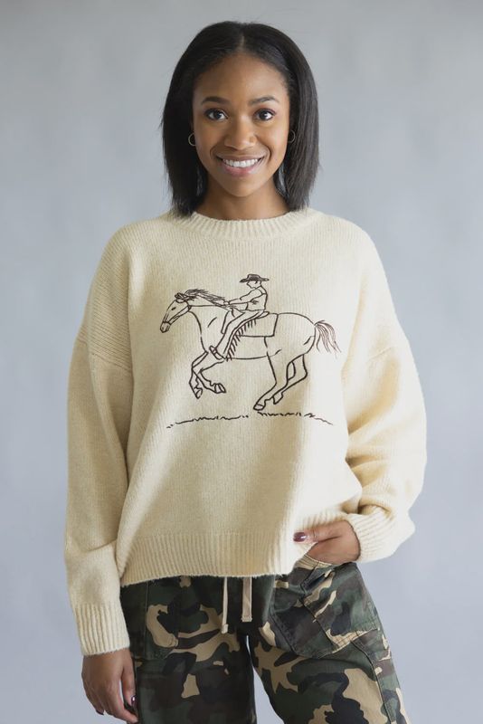 Cowboy Embroidered Sweater - Women's - Bailey Rose