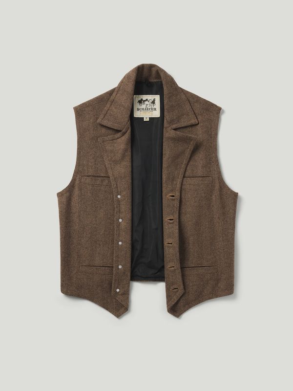 Cattle Baron Wool Vest - Taupe Herringbone - Schaefer Outfitter
