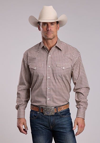 Diamond Geo Print L/S Shirt Snap 2 Pocket Print - Men&#39;s - Stetson