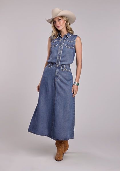 Piping on Pkts &amp; Keystone Tencel Western A Line Retro Skirt - Women&#39;s - Stetson