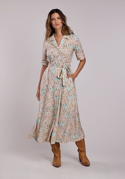 Western Style Above Elbow Sleeveless Rayon Floral Print Dress - Women&#39;s - Stetson