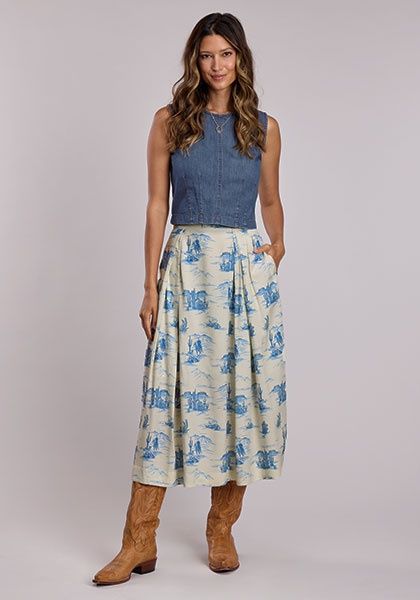 Midi Length Flat Rayon Skirt Stetson Prints - Women&#39;s - Stetson