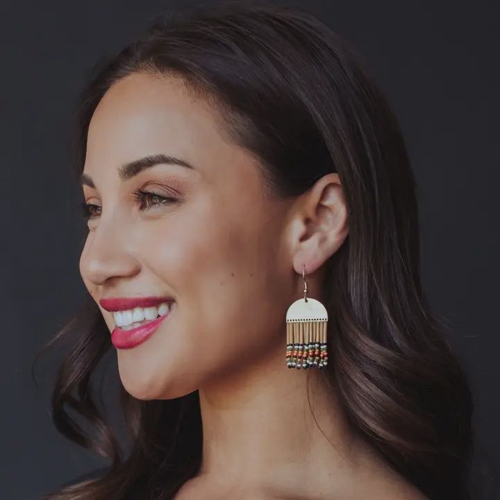 Gold, Tan &amp; Multicolored Beaded Earrings