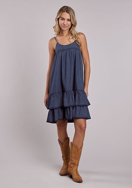 Dbl Ruffle Hem Line Above Knee/Denim Dress - Women&#39;s - Stetson
