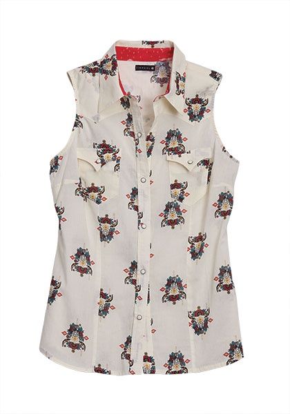 FT/BK Yokes/Sleeveless Shirt/Tin Haul Y/D Allover Print Snap - Women&#39;s - Stetson