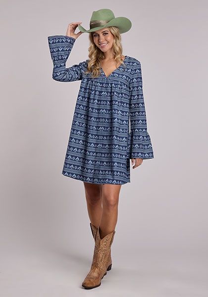 V-Neck Empire Waist/Dress/Denim Solid - Women's - Stetson