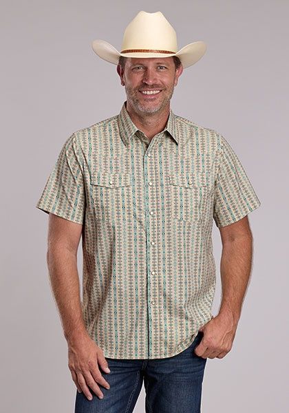 Performance Woven Fishing S/S Shirt/Roper Active Fabrics Aztec Prt - Men&#39;s - Stetson
