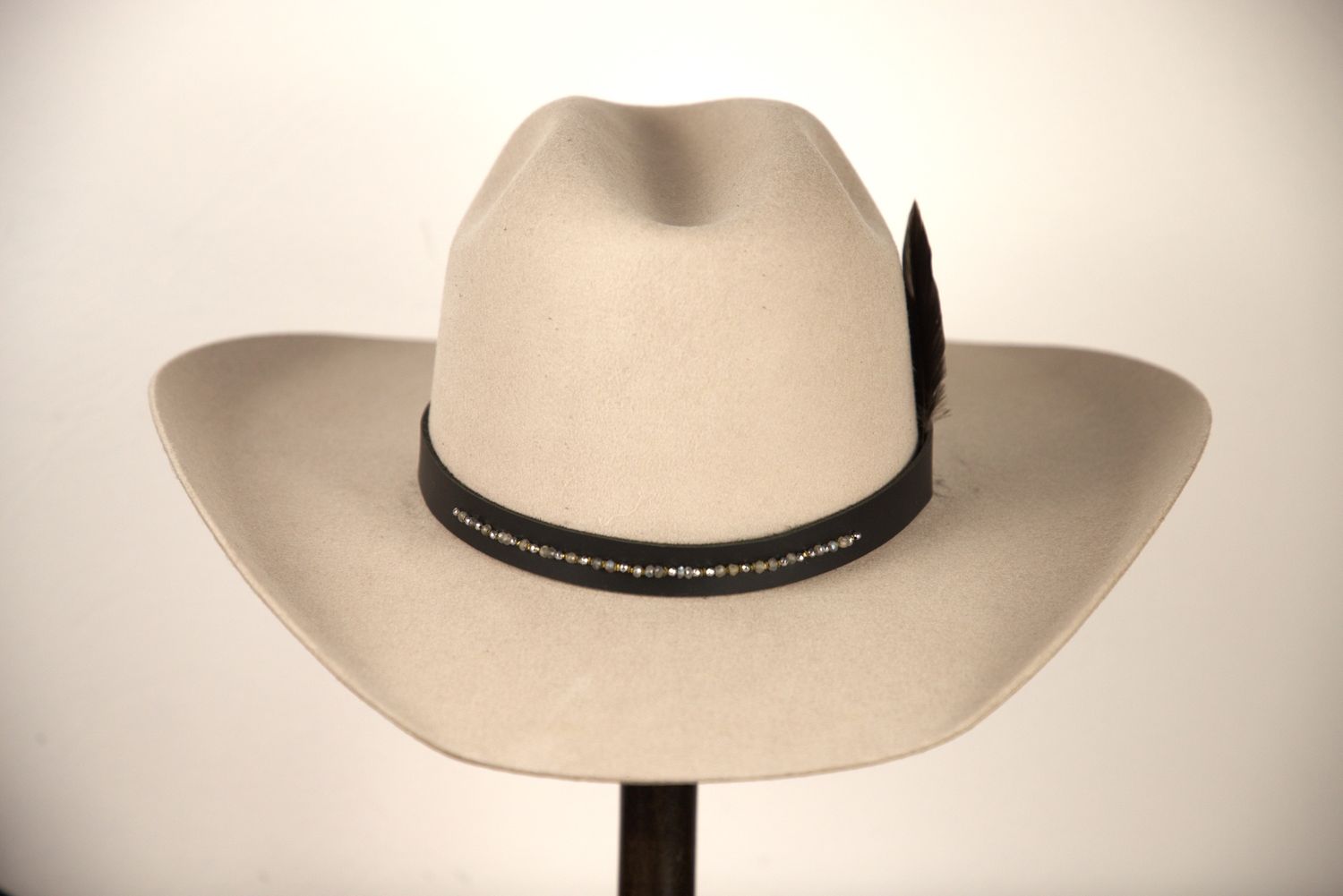 Labradorite and Pyrite Black Leather Hatband