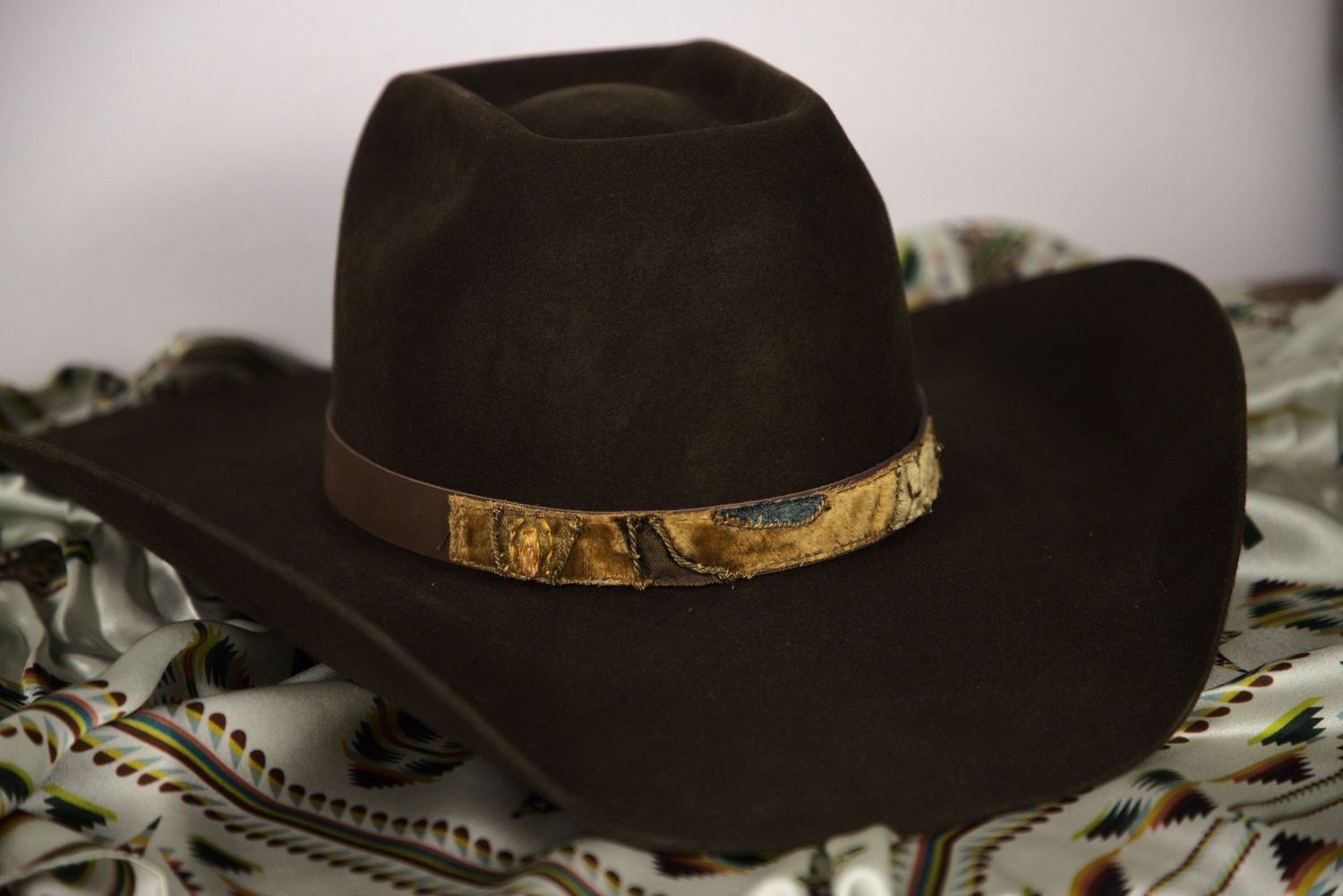Antique Fabric and Leather Hatband - Gold Chenille
