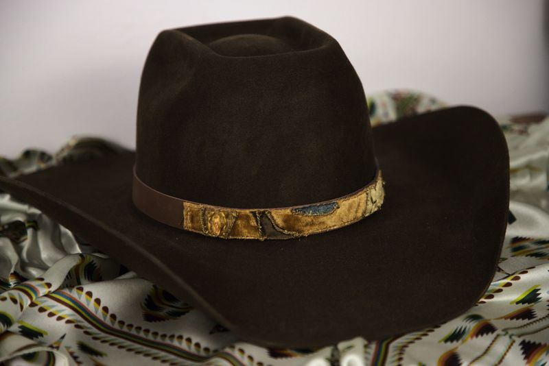 Antique Fabric and Leather Hatband - Gold Chenille