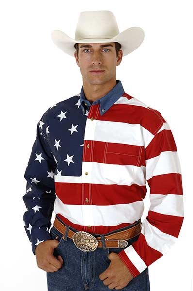 Stars &amp; Stripes Pieced America/L/S Shirt/Unique American Designs - Men&#39;s - Stetson