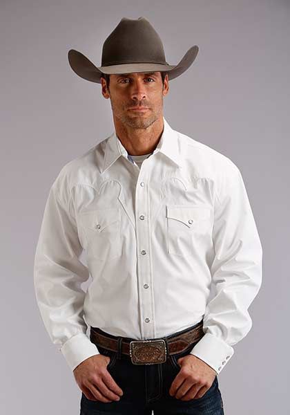 Instock Peached Poplin/L/S Shirt/Stetson Snap 2 Pocket Solid - Men&#39;s - Stetson