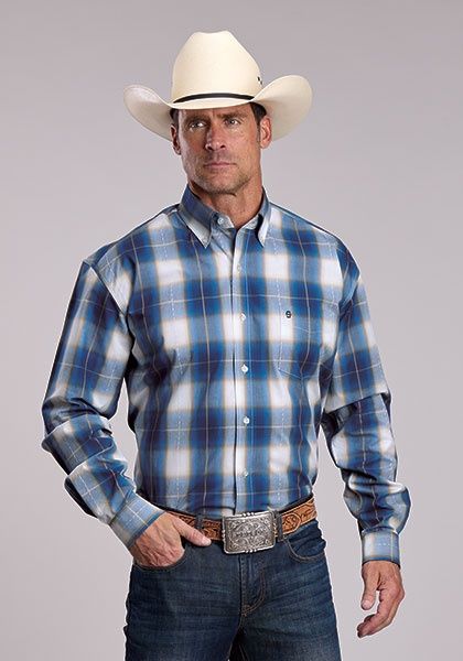 Azure Ombre Plaid Shirt - Blue- Stetson