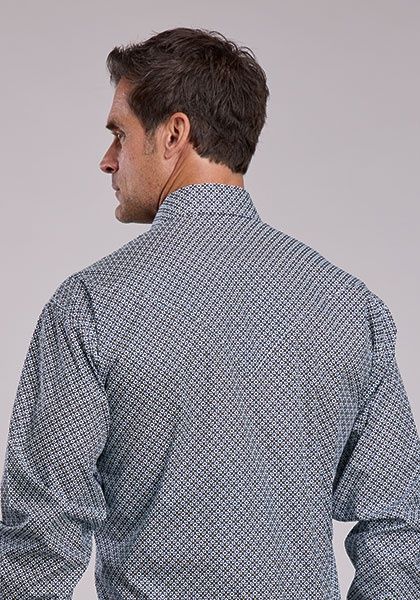 Navy Geo Men's Long Sleeve Shirt - Stetson