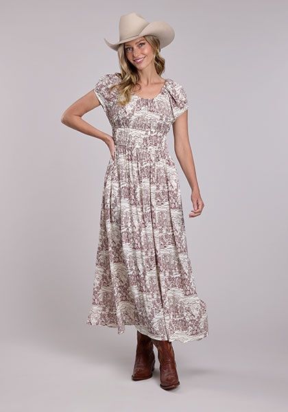 Peasant Style Dress Elastic Waist/Stetson Prints - Women&#39;s - Stetson