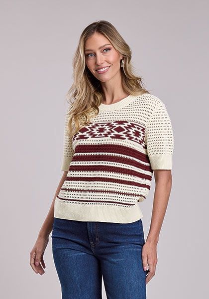 Wine Stripes &amp; Aztec Design/Sleeveless Sweater - Women&#39;s - Stetson