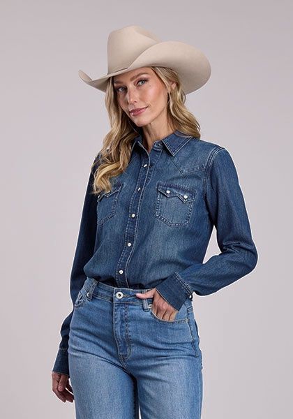 Snap Front Sawtooth Pkts/L/S Shirt/Stetson Denim - Women's - Stetson