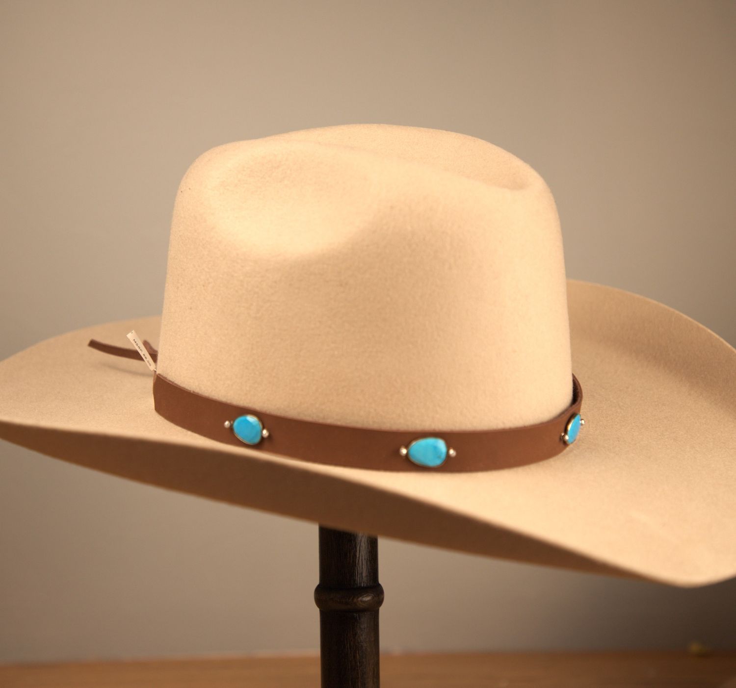Turquoise Bezel and Leather Hatband