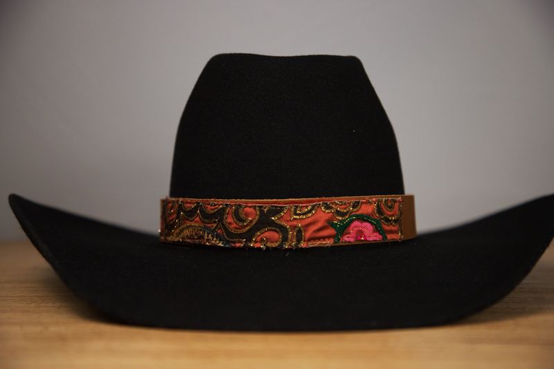 Antique Fabric and Leather Hatband - Rust