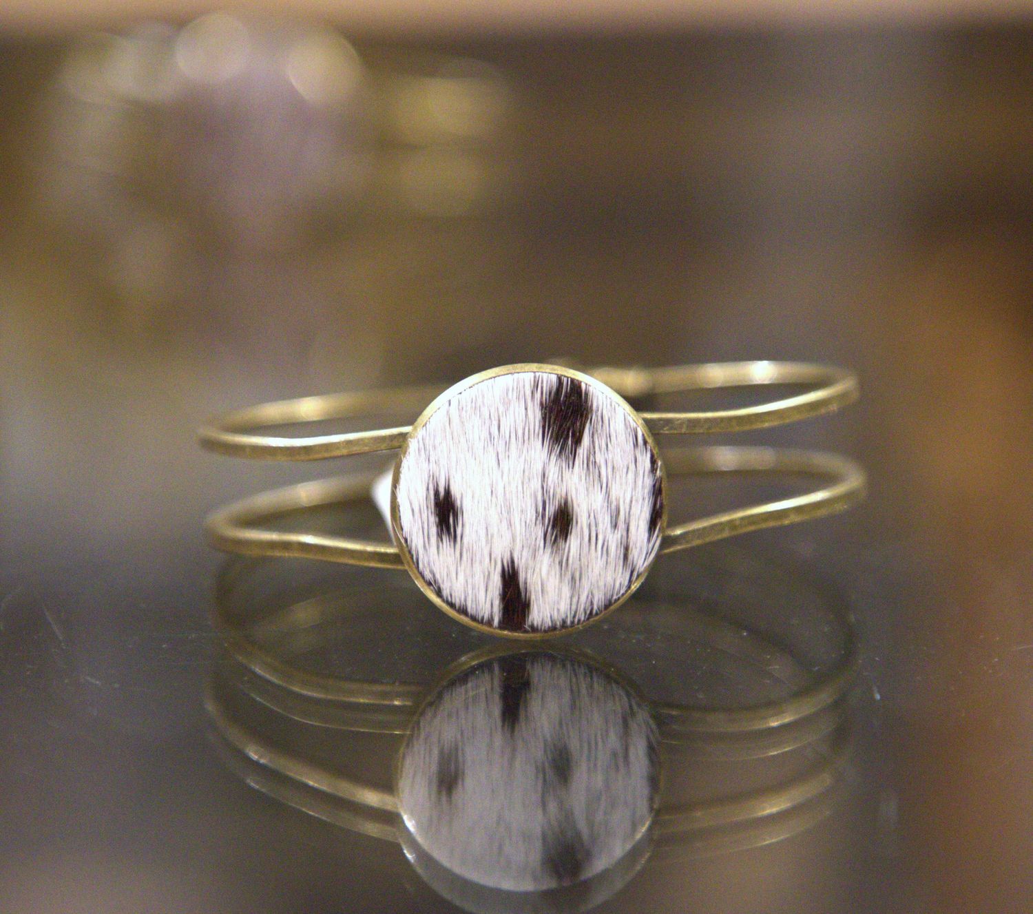 Cowhide Bracelet - Hawks and Doves, COLOR: Brown and White Spots