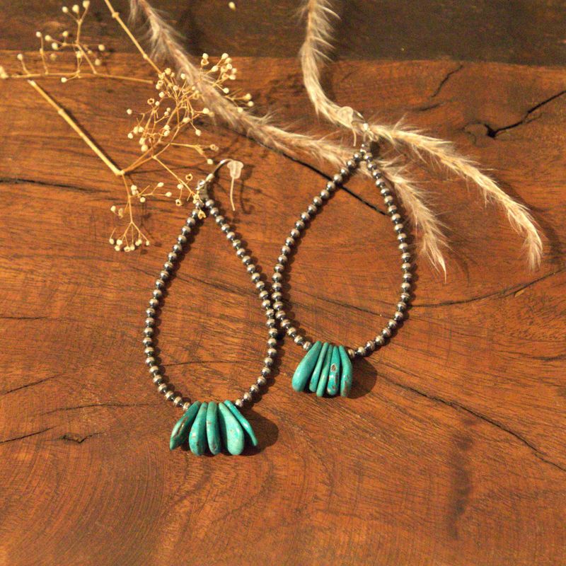 Long Sterling silver + teardrop turquoise earrings