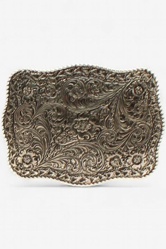 Floral Scroll Rectangular Belt Buckle