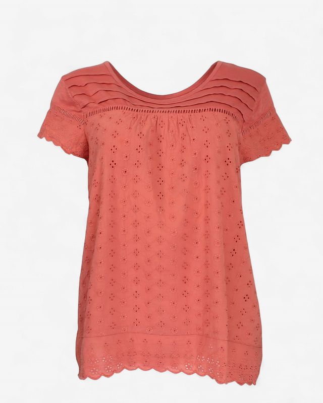 Eyelet Knit Tee - Red - Women's