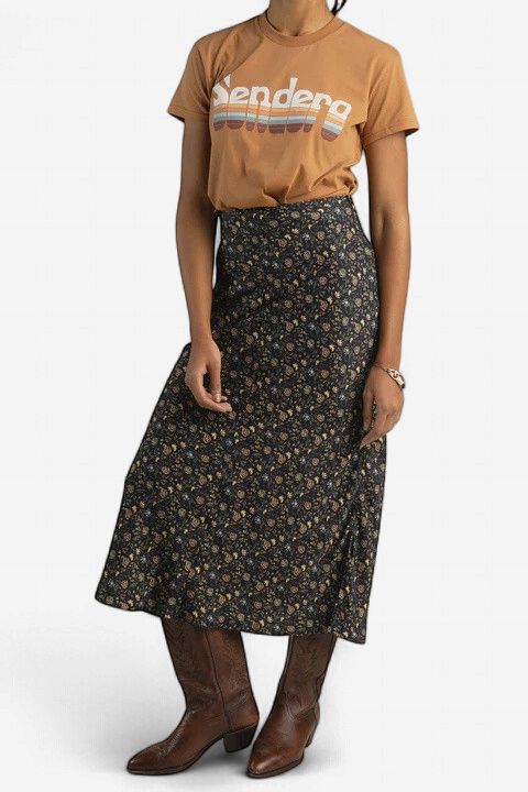Pearla Slip Skirt in Black Floral - Sendero