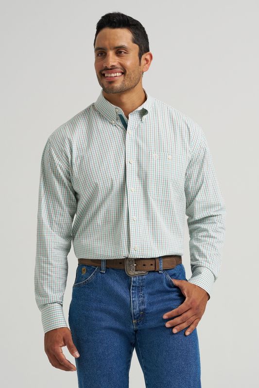 Powder Blue Plaid  Button Down Shirt  - Wrangler