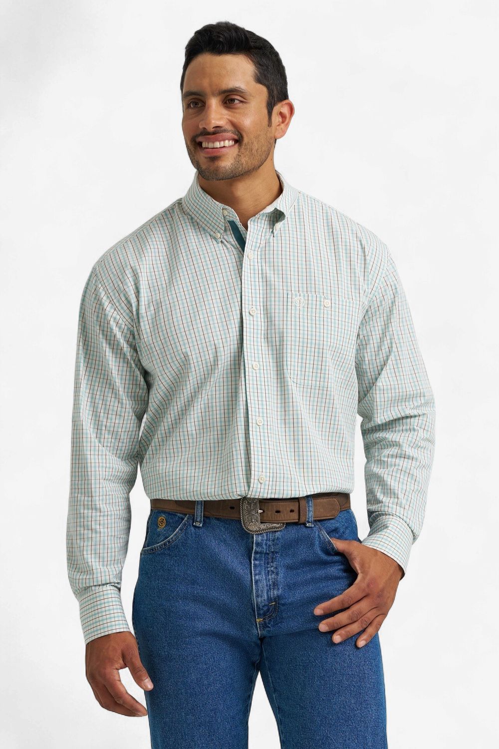 Powder Blue Plaid  Button Down Shirt  - Wrangler