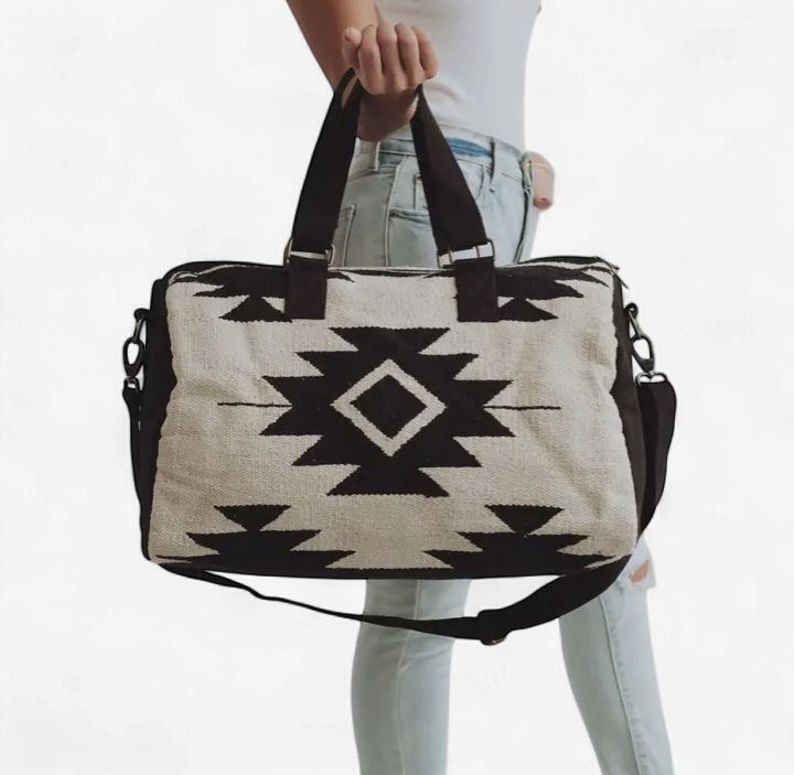 Cream &amp; Black Aztec Duffel - Panache Apparel