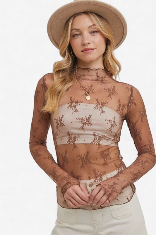 Embroidered Lace Mesh Layering Top - Women's - Bluivy
